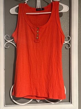 Kissfix Bright Orange Ribbed Tank with Button Placket